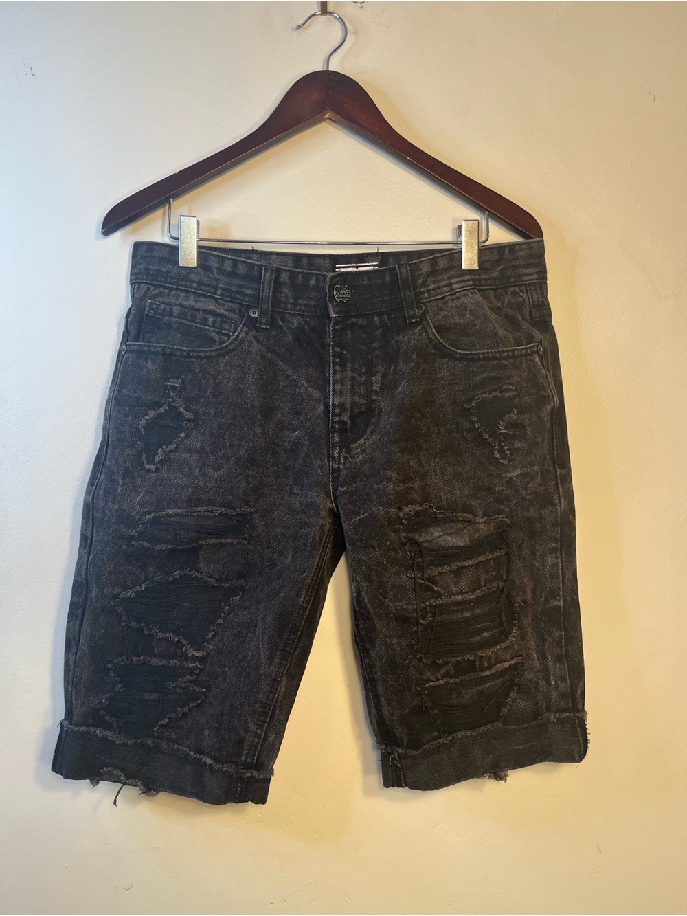 Black Denim Distressed Jorts Size 30